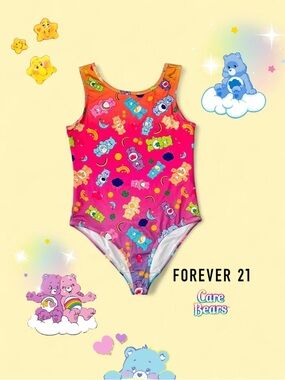 Forever 21 Girls Pink and Orange Care Bears Bodysuit